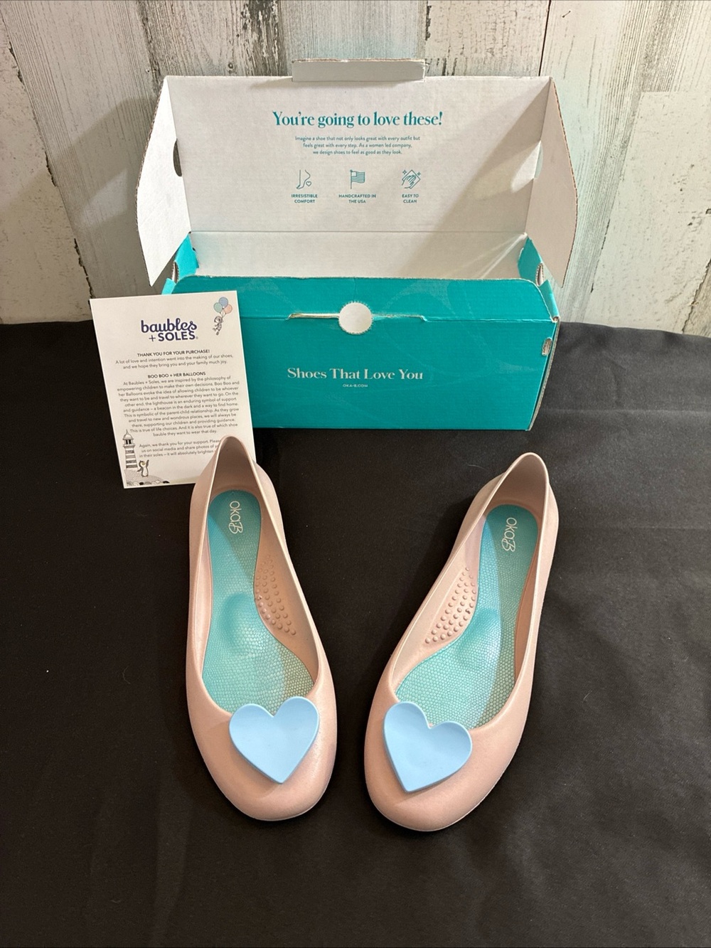 OKA b. Pink Ballet Flats with Light Blue Heart Accent